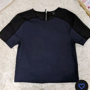 Ann Taylor Dark Blue Crochet Sleeve Blouse Size M
